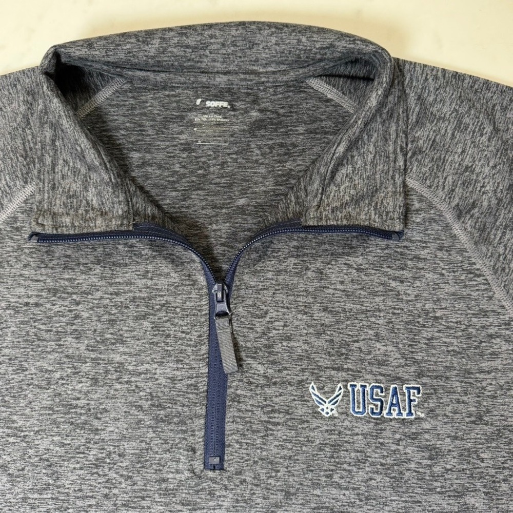 Soffe USAF Quarter Zip Pullover Mens XL Grey Excellent Heathered Performance Top